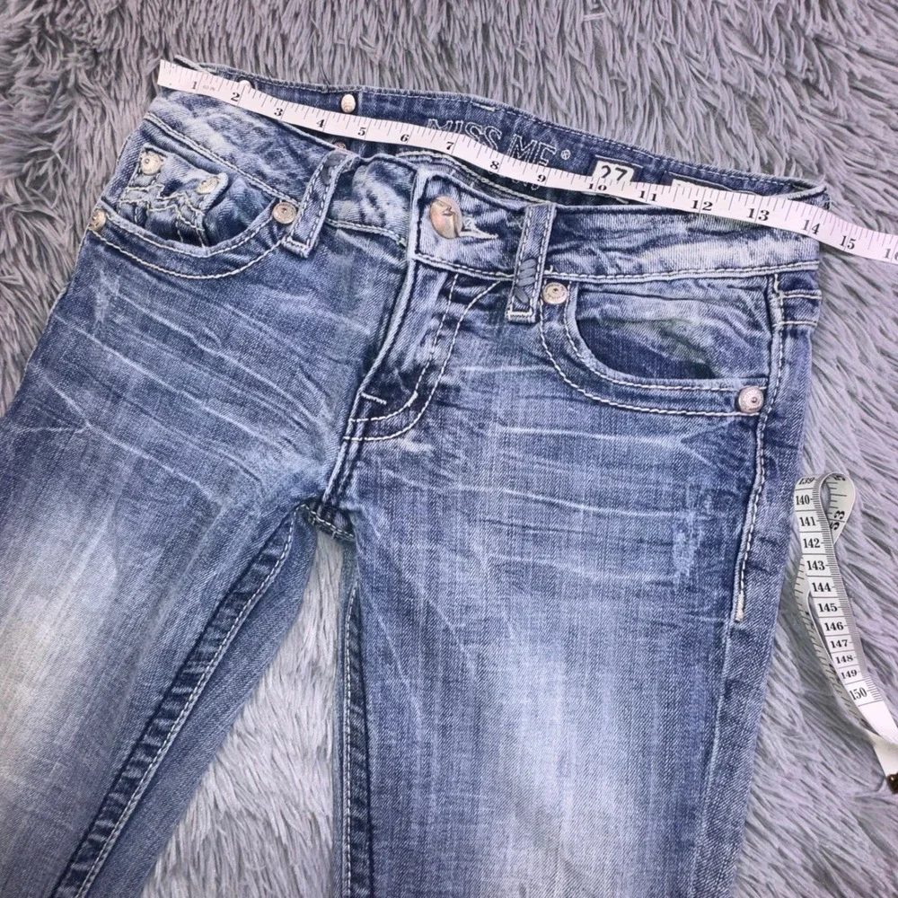 Miss Me Jeans Womens 27 Bootcut Embellished Pocket Medium Wash Flare Bell Bottom - Picture 7 of 15